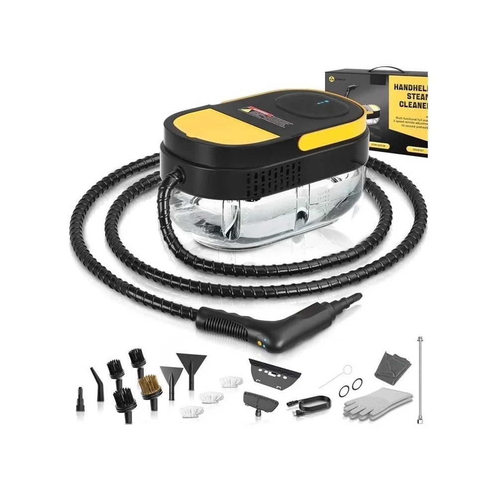 GAUTYE Steam Cleaner Adjustable Handle Black/Yellow Multipurpose Steamer